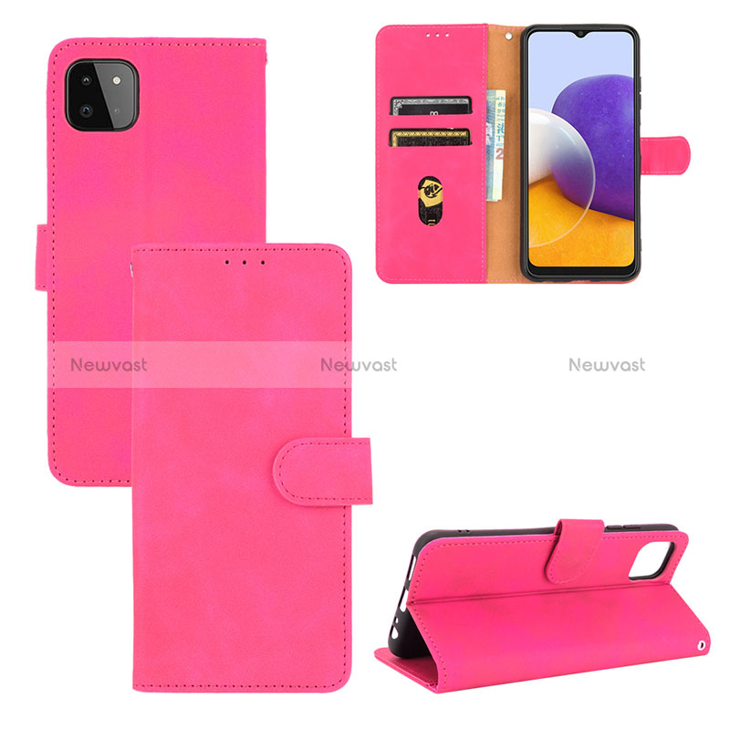 Leather Case Stands Flip Cover Holder L03Z for Samsung Galaxy A22s 5G Hot Pink