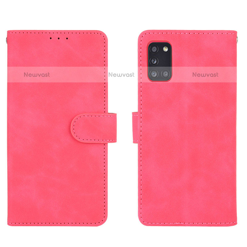 Leather Case Stands Flip Cover Holder L03Z for Samsung Galaxy A31 Hot Pink