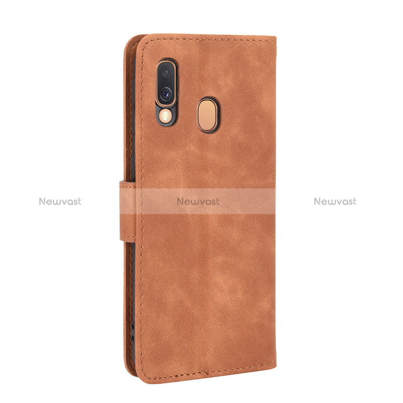 Leather Case Stands Flip Cover Holder L03Z for Samsung Galaxy A40 Brown