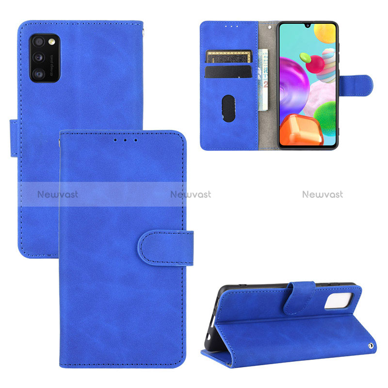 Leather Case Stands Flip Cover Holder L03Z for Samsung Galaxy A41 Blue