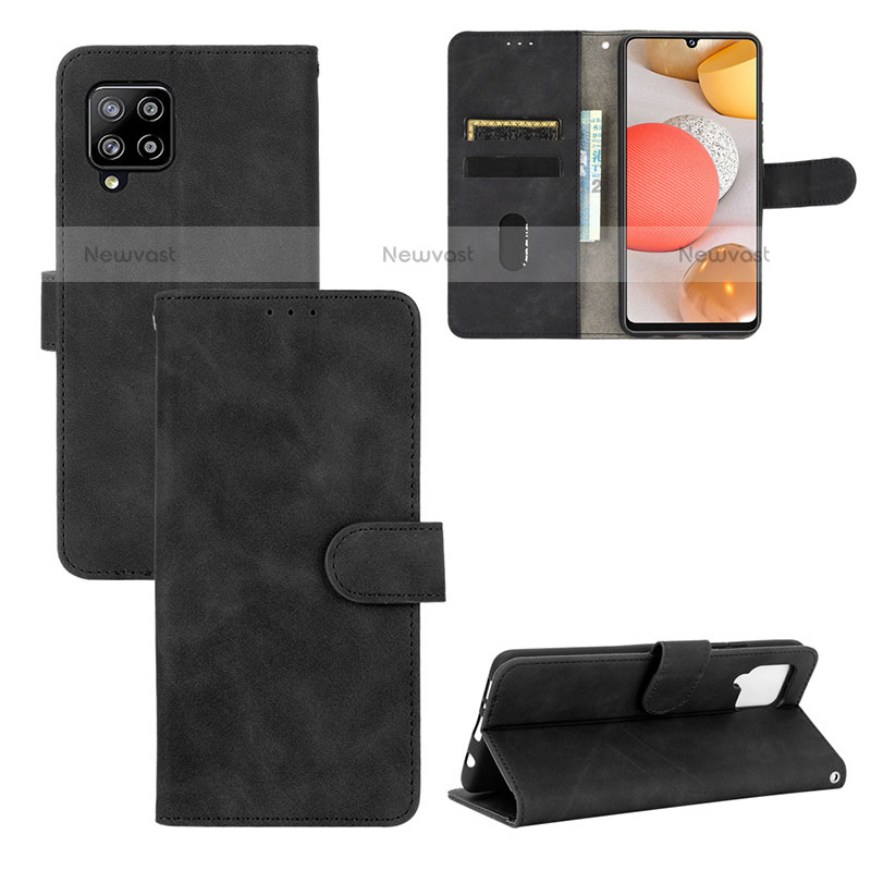 Leather Case Stands Flip Cover Holder L03Z for Samsung Galaxy A42 5G Black