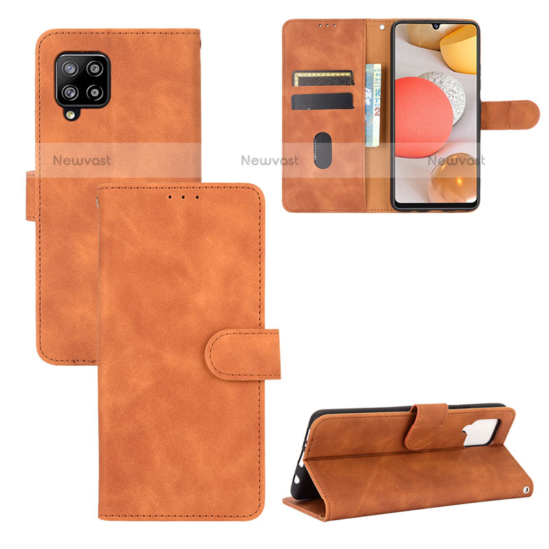 Leather Case Stands Flip Cover Holder L03Z for Samsung Galaxy A42 5G Brown