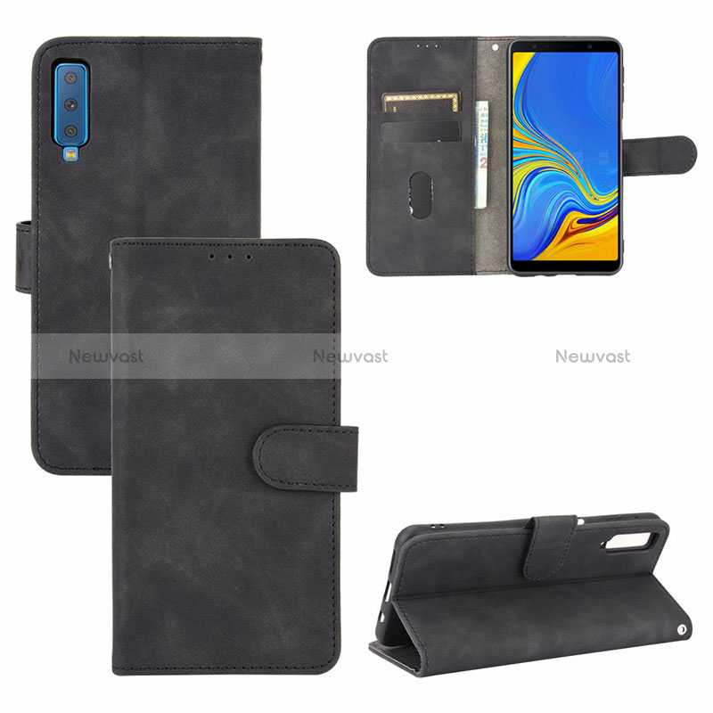 Leather Case Stands Flip Cover Holder L03Z for Samsung Galaxy A7 (2018) A750 Black