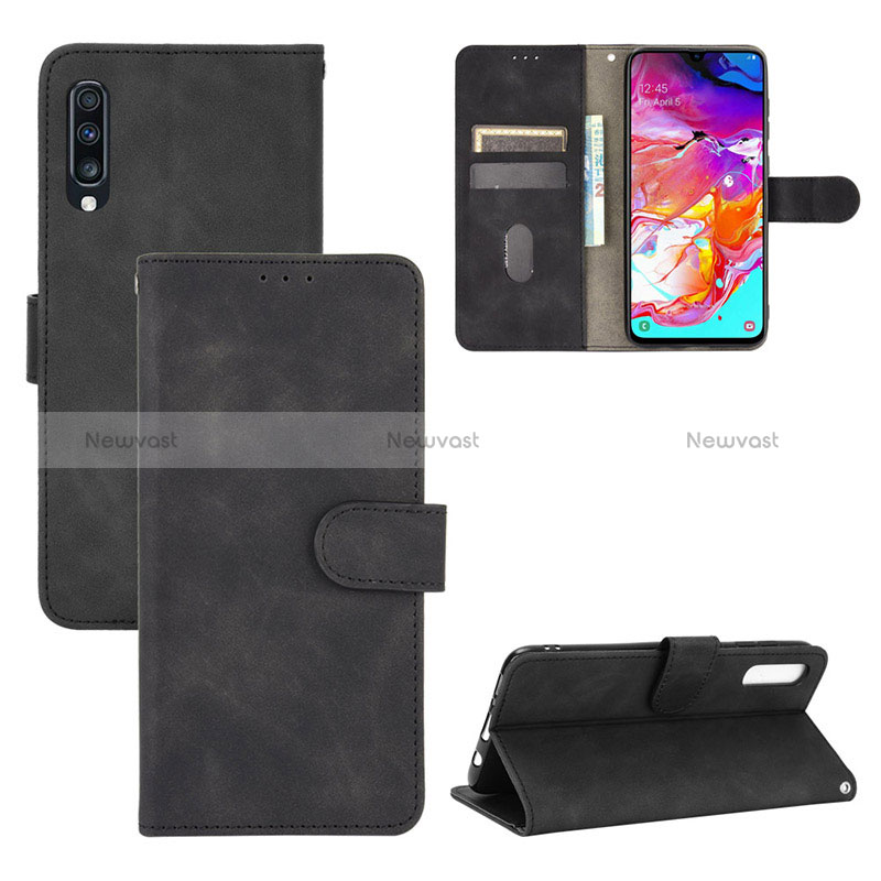 Leather Case Stands Flip Cover Holder L03Z for Samsung Galaxy A70 Black