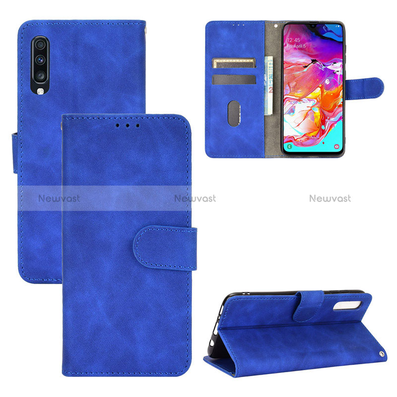 Leather Case Stands Flip Cover Holder L03Z for Samsung Galaxy A70 Blue