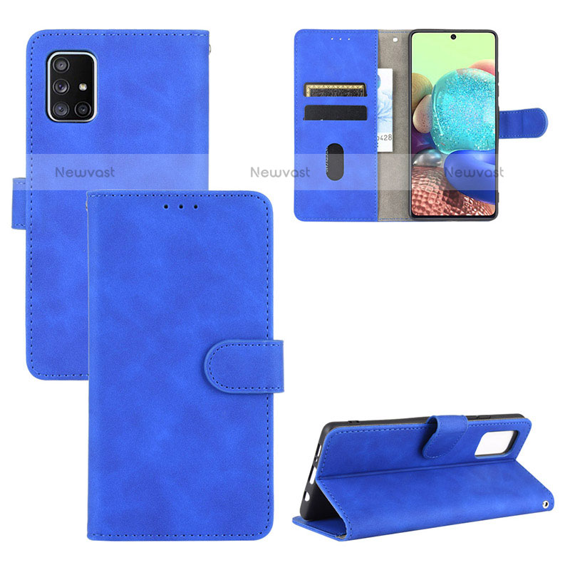 Leather Case Stands Flip Cover Holder L03Z for Samsung Galaxy A71 4G A715 Blue