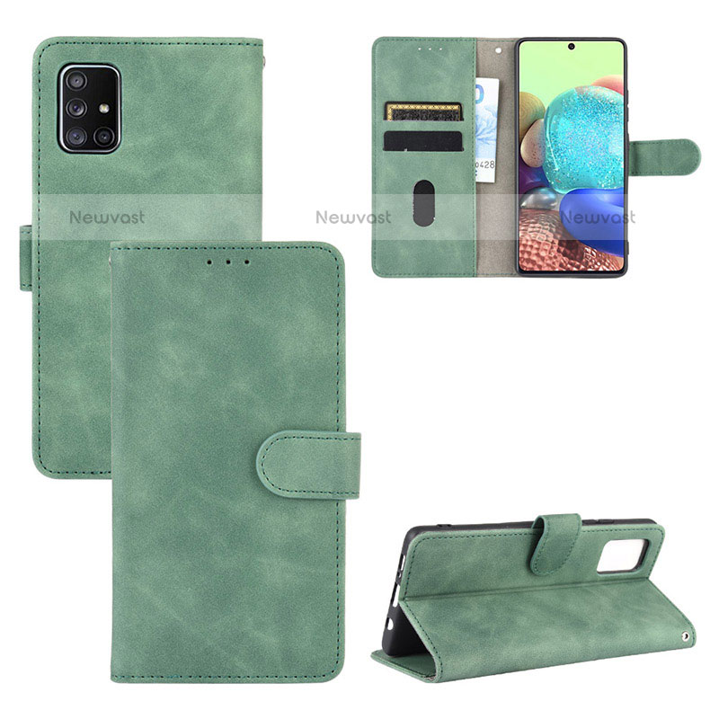 Leather Case Stands Flip Cover Holder L03Z for Samsung Galaxy A71 4G A715 Green