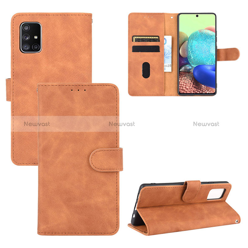 Leather Case Stands Flip Cover Holder L03Z for Samsung Galaxy A71 5G Brown