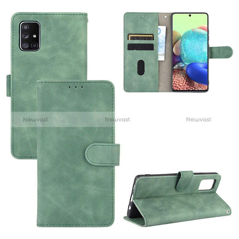 Leather Case Stands Flip Cover Holder L03Z for Samsung Galaxy A71 5G Green