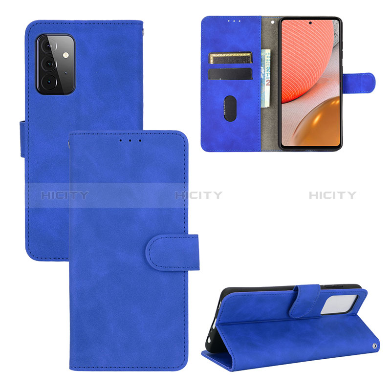Leather Case Stands Flip Cover Holder L03Z for Samsung Galaxy A72 4G Blue