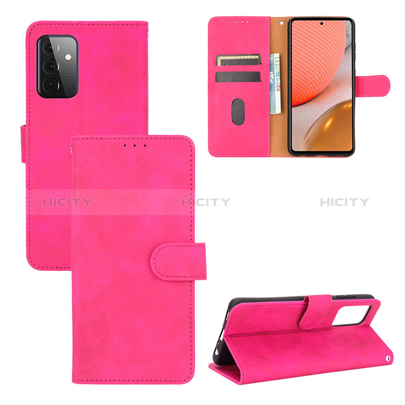 Leather Case Stands Flip Cover Holder L03Z for Samsung Galaxy A72 4G Hot Pink