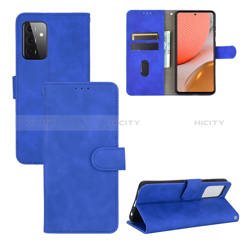 Leather Case Stands Flip Cover Holder L03Z for Samsung Galaxy A72 5G Blue