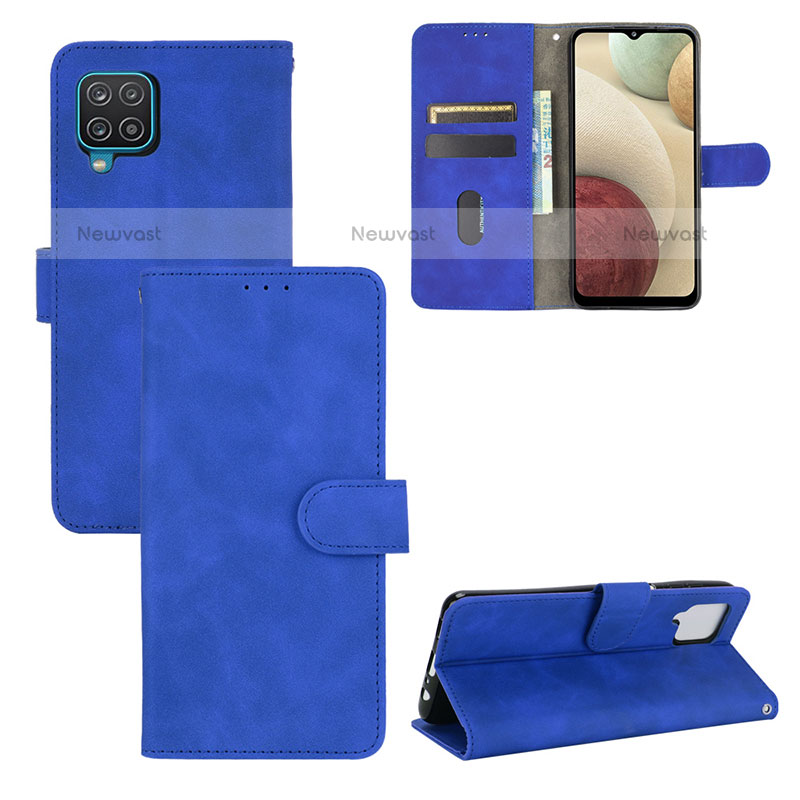 Leather Case Stands Flip Cover Holder L03Z for Samsung Galaxy F12 Blue