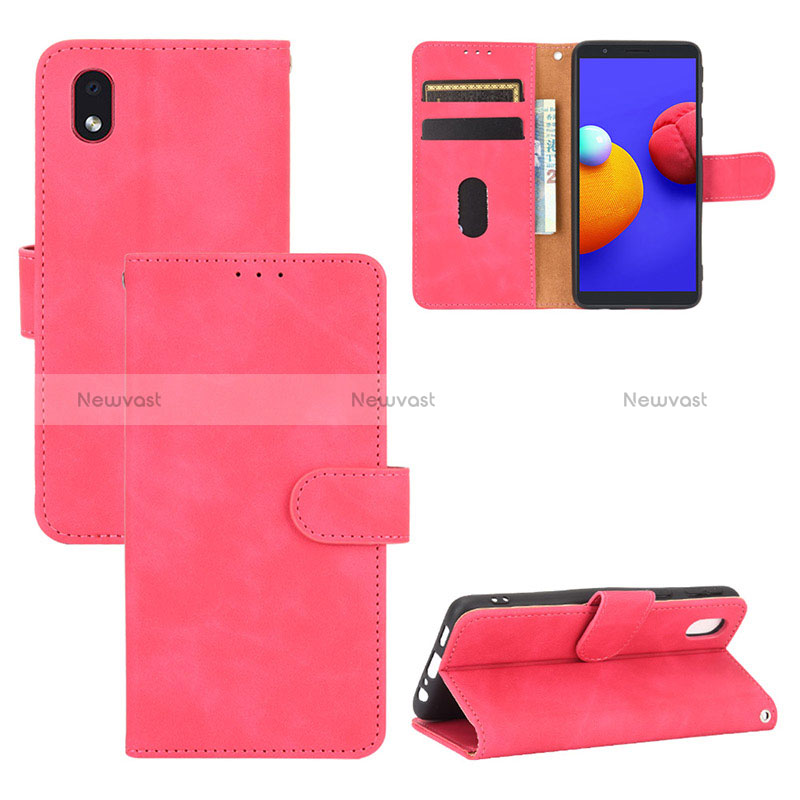 Leather Case Stands Flip Cover Holder L03Z for Samsung Galaxy M01 Core Hot Pink