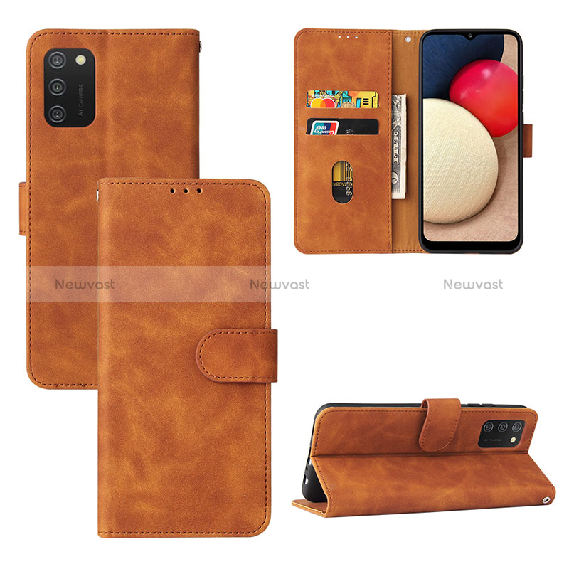 Leather Case Stands Flip Cover Holder L03Z for Samsung Galaxy M02s Brown