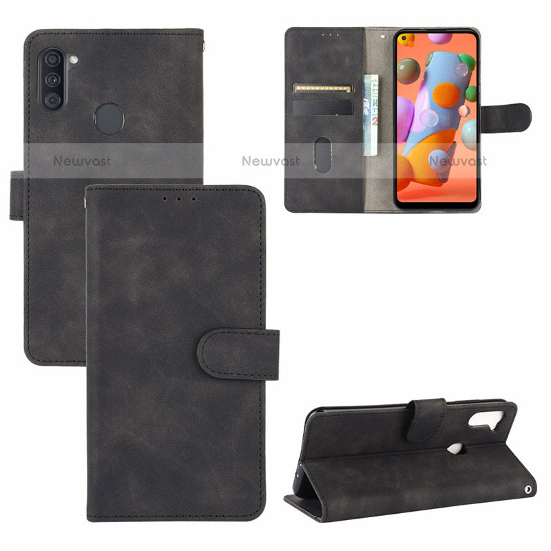 Leather Case Stands Flip Cover Holder L03Z for Samsung Galaxy M11 Black