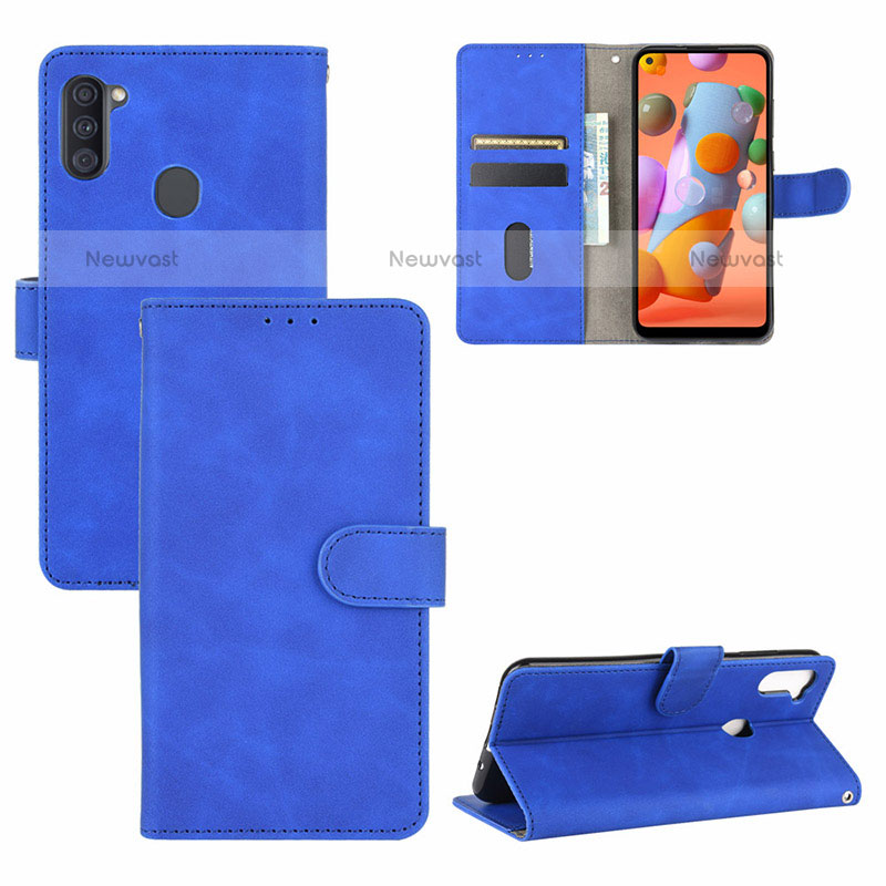 Leather Case Stands Flip Cover Holder L03Z for Samsung Galaxy M11 Blue