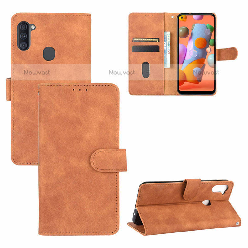 Leather Case Stands Flip Cover Holder L03Z for Samsung Galaxy M11 Brown