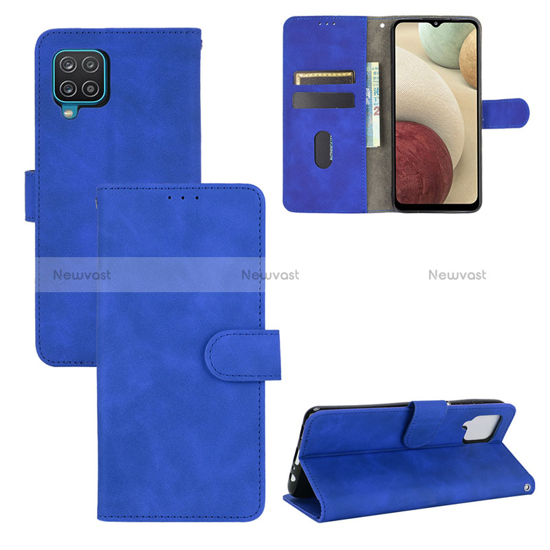 Leather Case Stands Flip Cover Holder L03Z for Samsung Galaxy M12 Blue