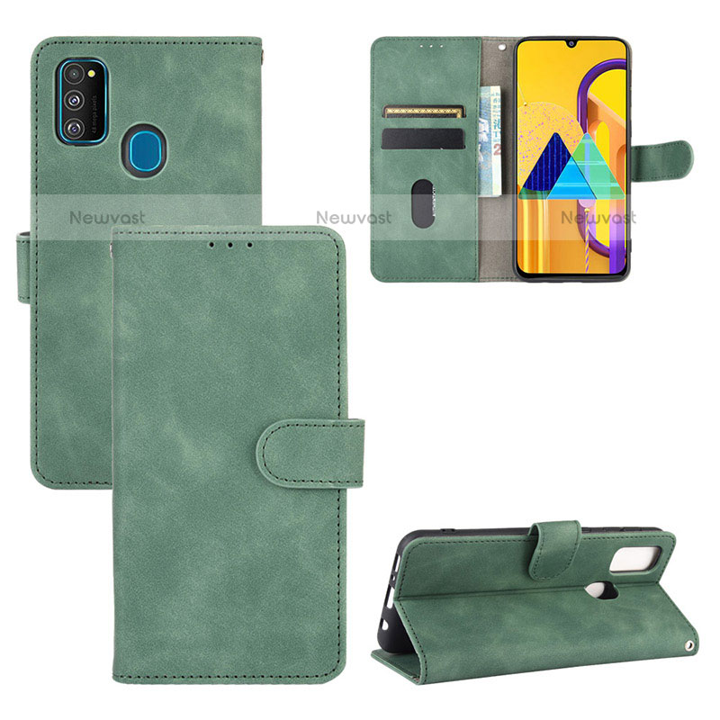 Leather Case Stands Flip Cover Holder L03Z for Samsung Galaxy M21 Green