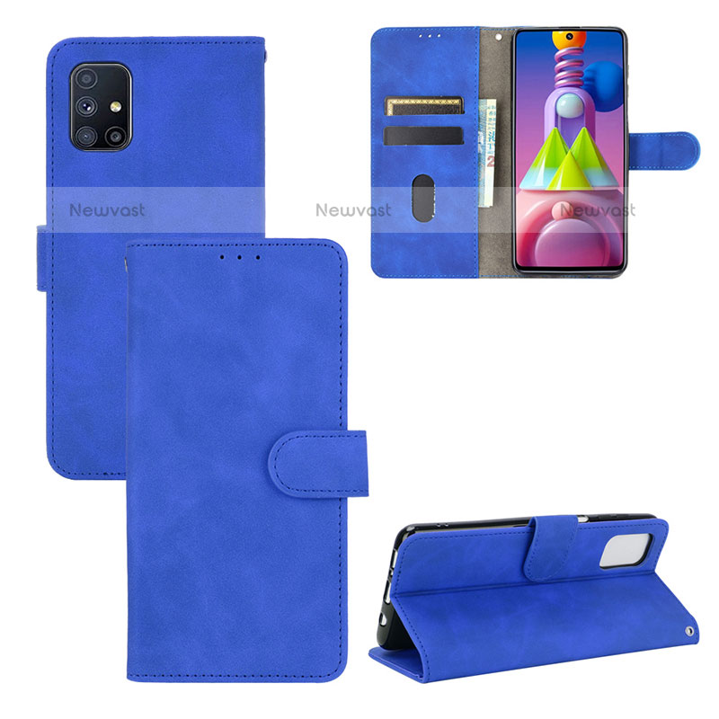 Leather Case Stands Flip Cover Holder L03Z for Samsung Galaxy M51 Blue