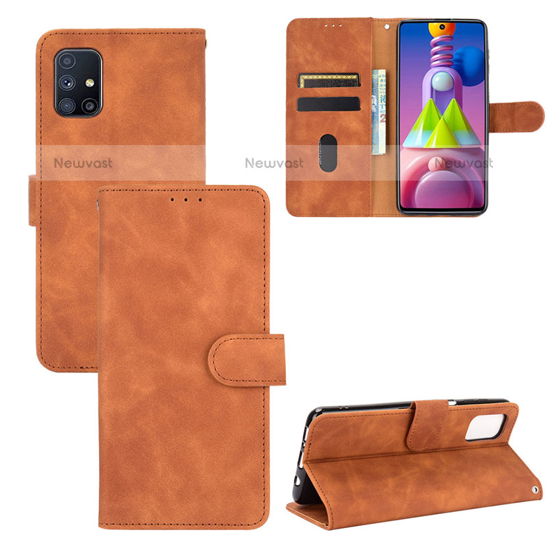 Leather Case Stands Flip Cover Holder L03Z for Samsung Galaxy M51 Brown