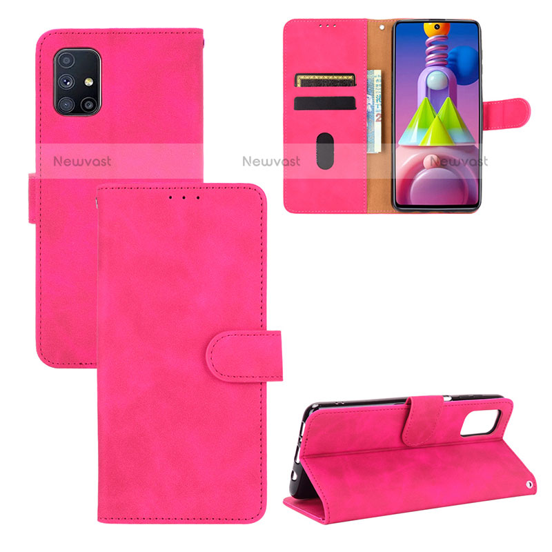 Leather Case Stands Flip Cover Holder L03Z for Samsung Galaxy M51 Hot Pink