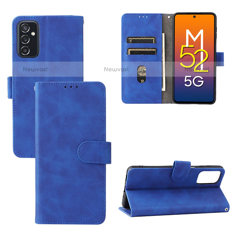 Leather Case Stands Flip Cover Holder L03Z for Samsung Galaxy M52 5G Blue