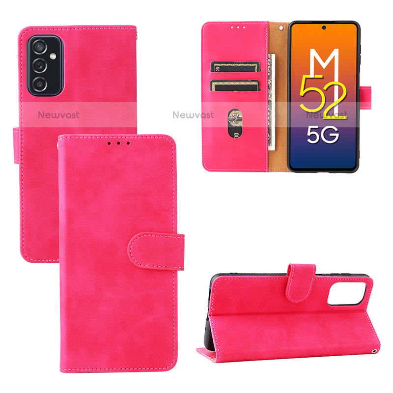 Leather Case Stands Flip Cover Holder L03Z for Samsung Galaxy M52 5G Hot Pink