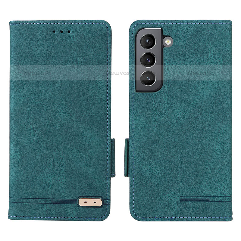 Leather Case Stands Flip Cover Holder L03Z for Samsung Galaxy S21 FE 5G Green