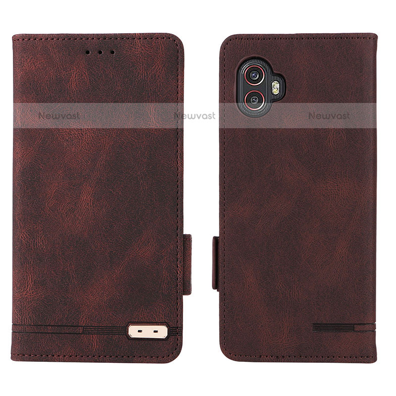 Leather Case Stands Flip Cover Holder L03Z for Samsung Galaxy XCover 6 Pro 5G Brown