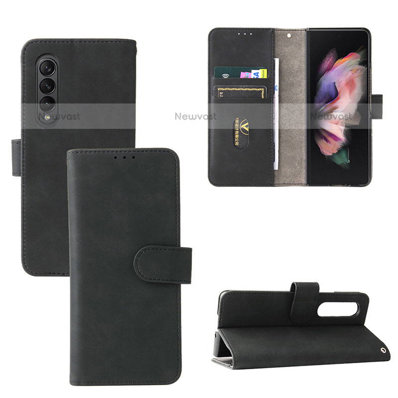 Leather Case Stands Flip Cover Holder L03Z for Samsung Galaxy Z Fold3 5G Black