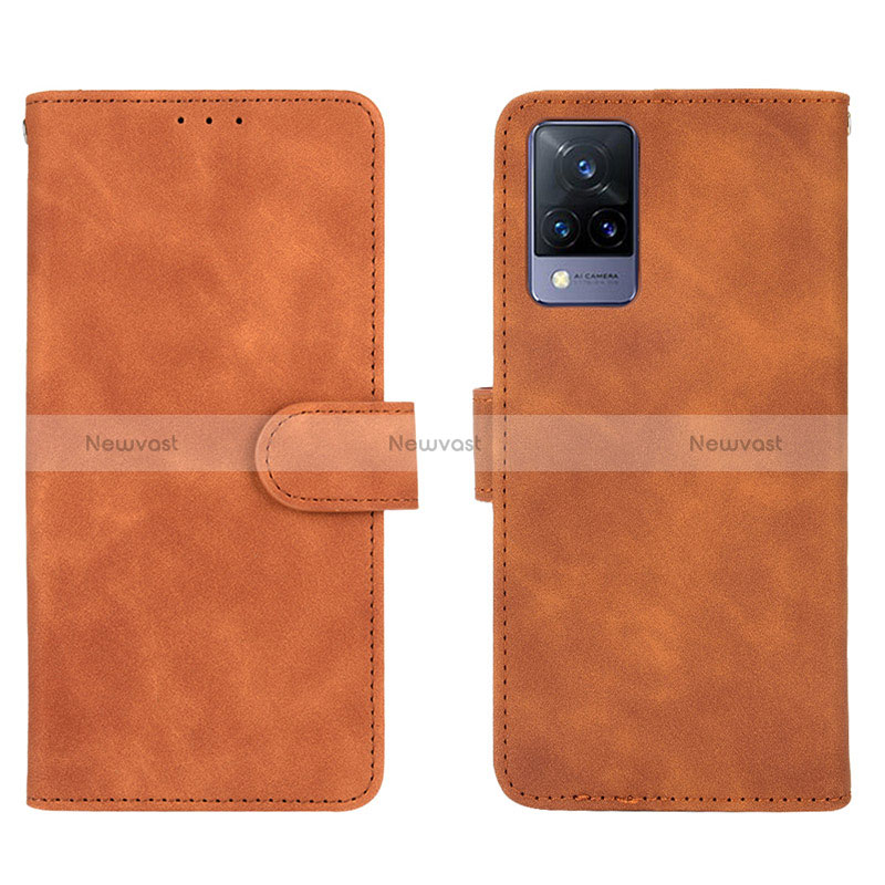 Leather Case Stands Flip Cover Holder L03Z for Vivo V21 5G Brown