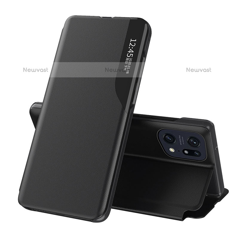 Leather Case Stands Flip Cover Holder L04 for Oppo Find X5 Pro 5G Black