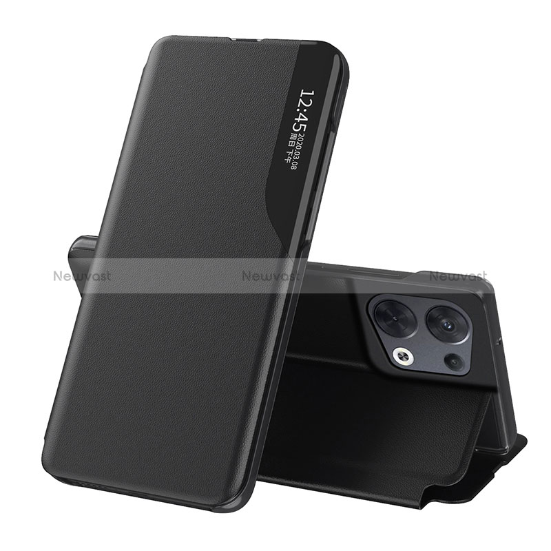 Leather Case Stands Flip Cover Holder L04 for Oppo Reno8 5G Black