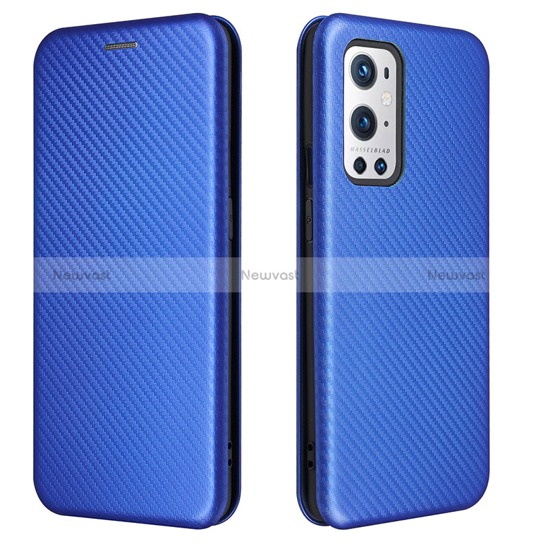 Leather Case Stands Flip Cover Holder L04Z for OnePlus 9 Pro 5G Blue