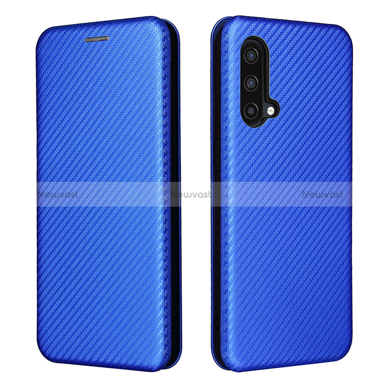 Leather Case Stands Flip Cover Holder L04Z for OnePlus Nord CE 5G Blue