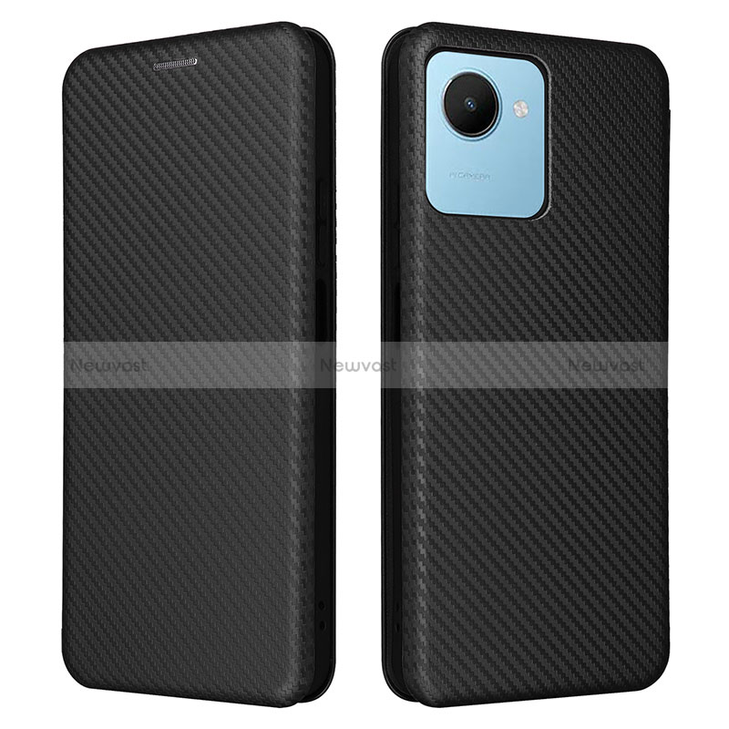 Leather Case Stands Flip Cover Holder L04Z for Realme C30 Black