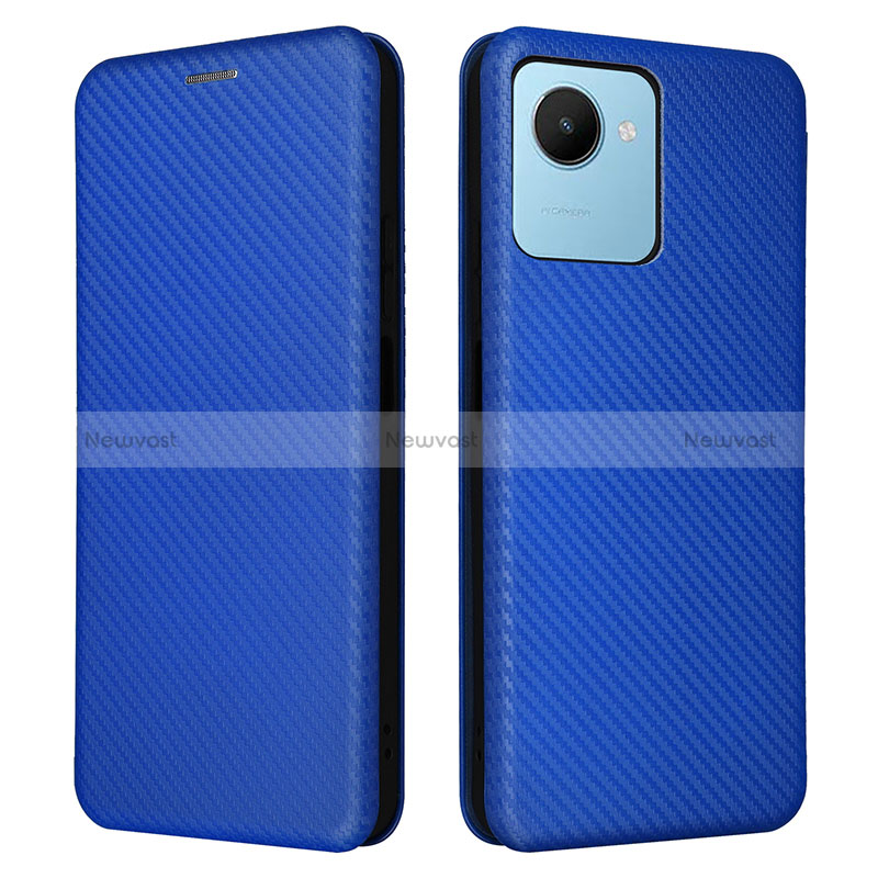 Leather Case Stands Flip Cover Holder L04Z for Realme C30 Blue