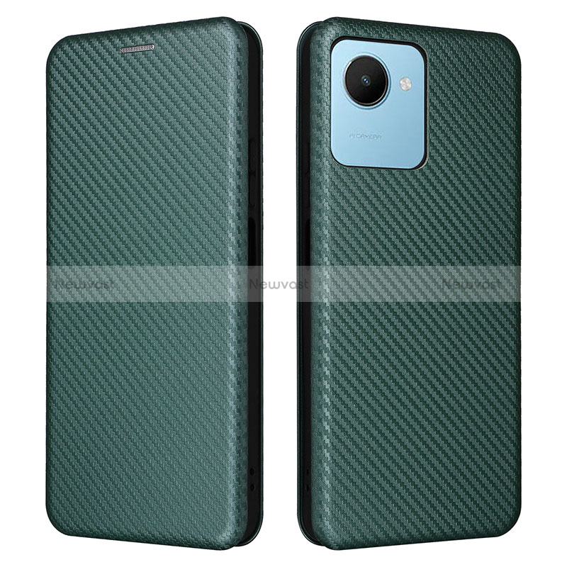 Leather Case Stands Flip Cover Holder L04Z for Realme C30 Green