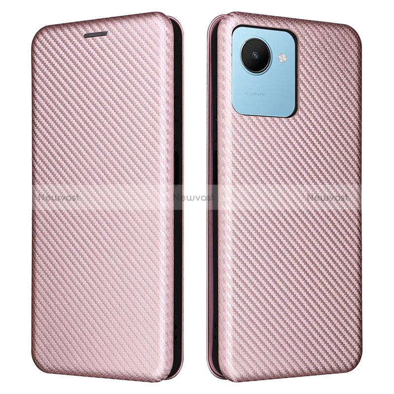 Leather Case Stands Flip Cover Holder L04Z for Realme C30s Rose Gold