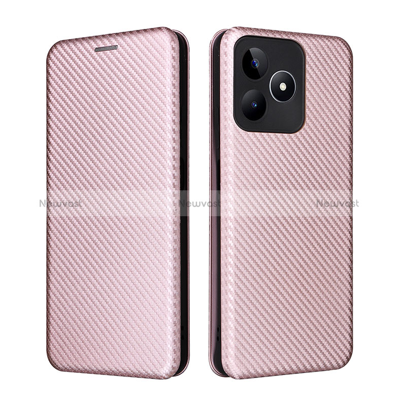 Leather Case Stands Flip Cover Holder L04Z for Realme C51 Rose Gold