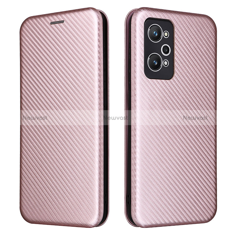 Leather Case Stands Flip Cover Holder L04Z for Realme GT2 5G Rose Gold