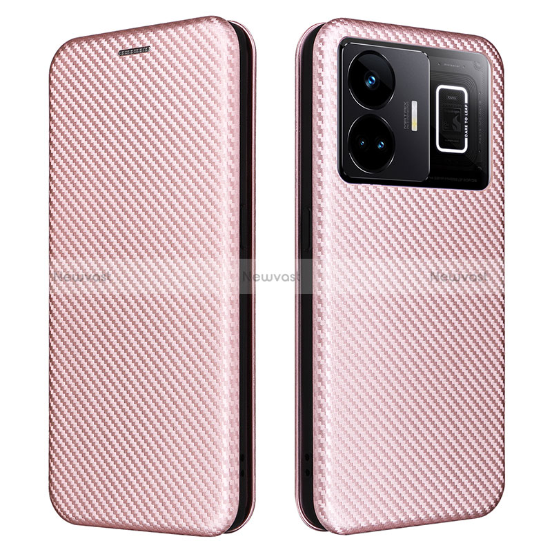 Leather Case Stands Flip Cover Holder L04Z for Realme GT5 5G Rose Gold