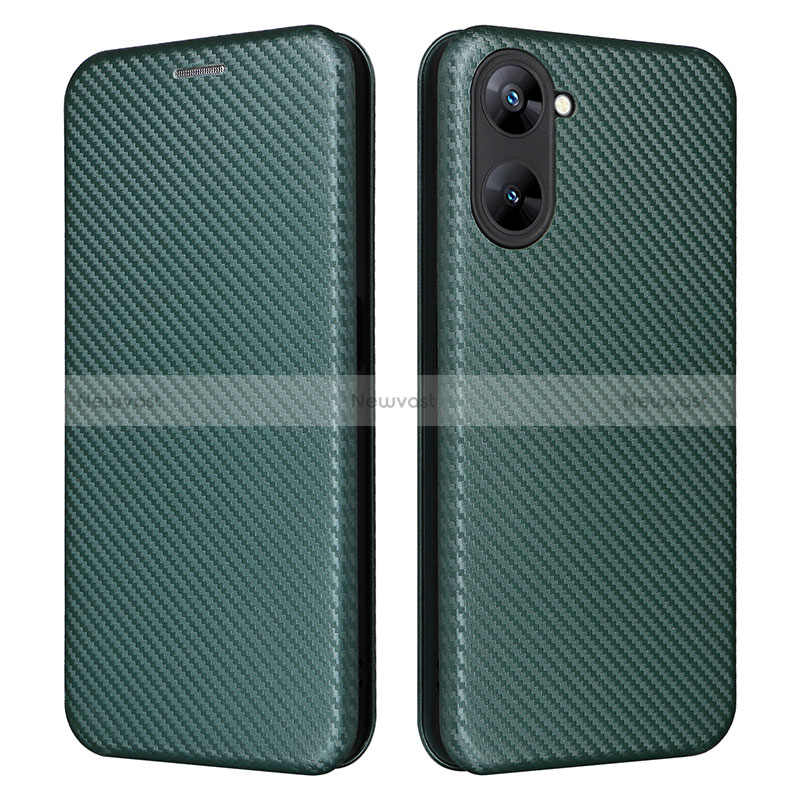 Leather Case Stands Flip Cover Holder L04Z for Realme V20 5G Green