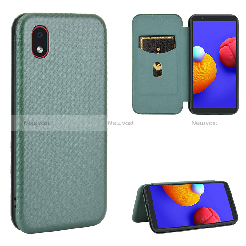 Leather Case Stands Flip Cover Holder L04Z for Samsung Galaxy A01 Core Green