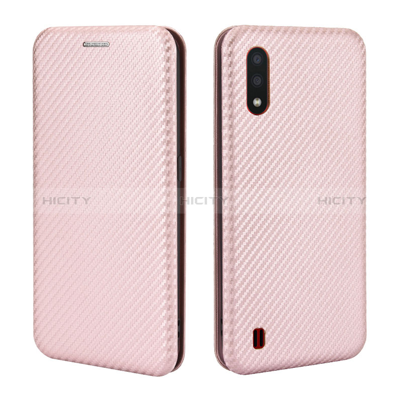 Leather Case Stands Flip Cover Holder L04Z for Samsung Galaxy A01 SM-A015 Rose Gold