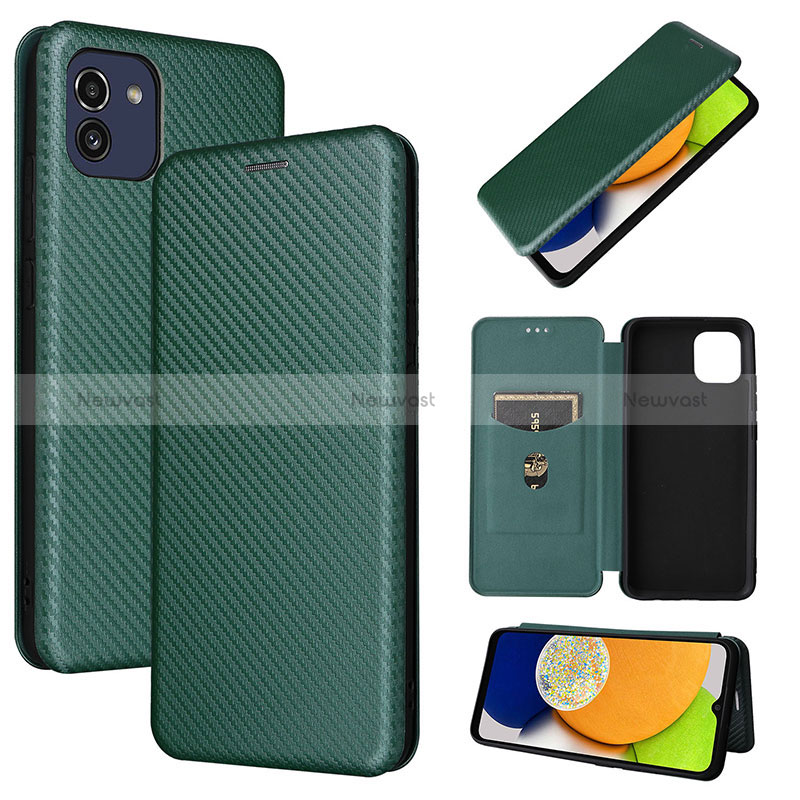 Leather Case Stands Flip Cover Holder L04Z for Samsung Galaxy A03 Green