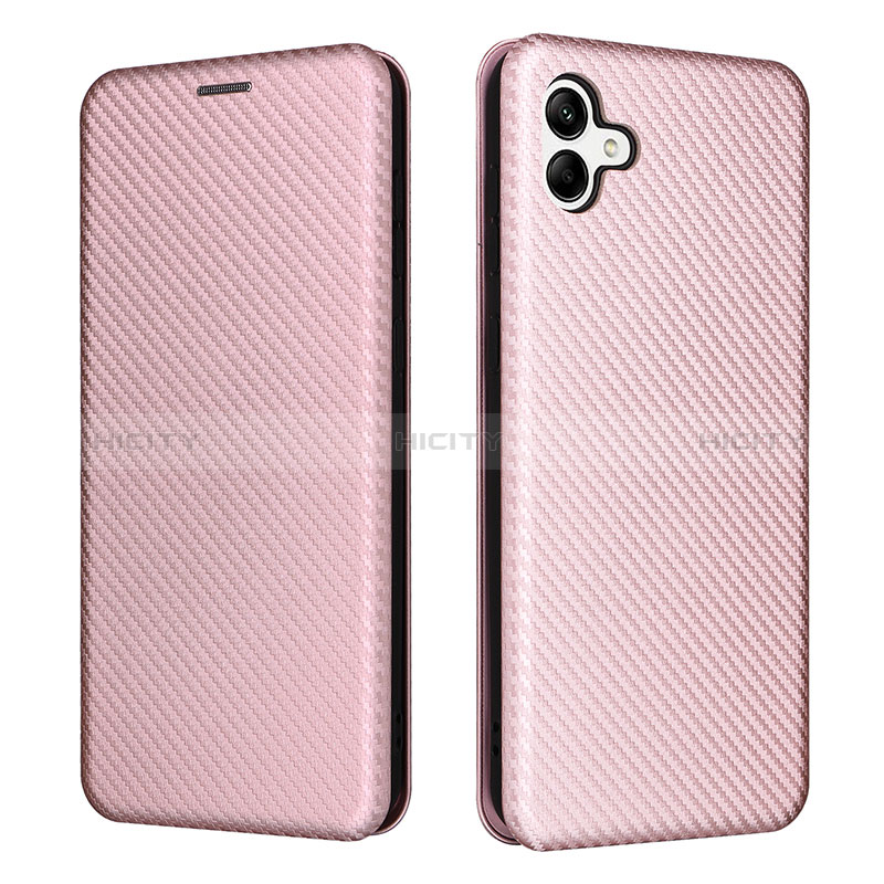 Leather Case Stands Flip Cover Holder L04Z for Samsung Galaxy A04E Rose Gold