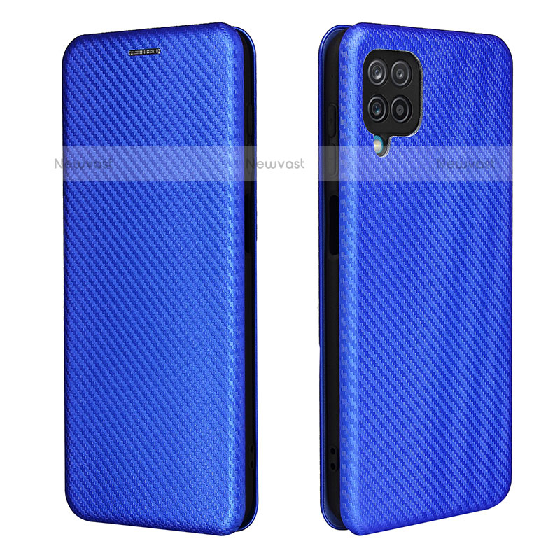 Leather Case Stands Flip Cover Holder L04Z for Samsung Galaxy A12 Blue